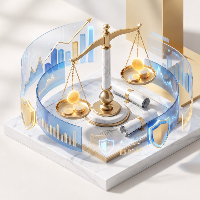 Legal scales and asset recovery illustration